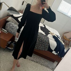 New Commense black midi side slit long sleeve dress small S